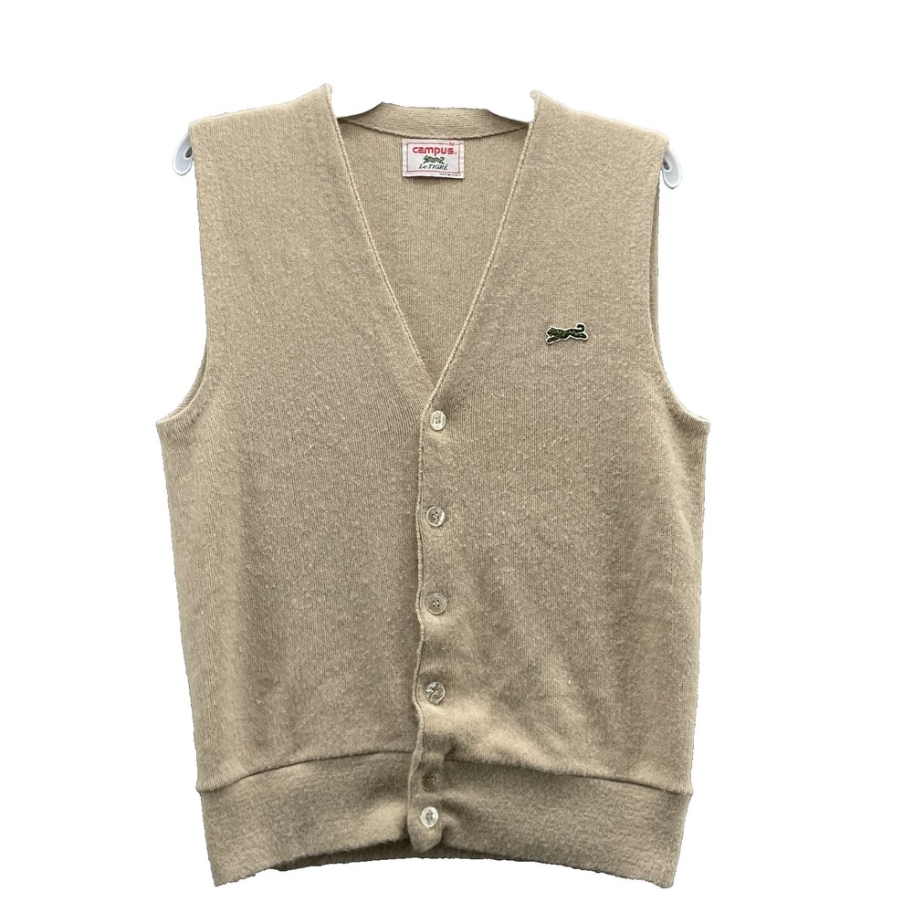VTG Le Tigre Campus Sweater Vest Men's Medium Preppy Academia Golf Classic USA